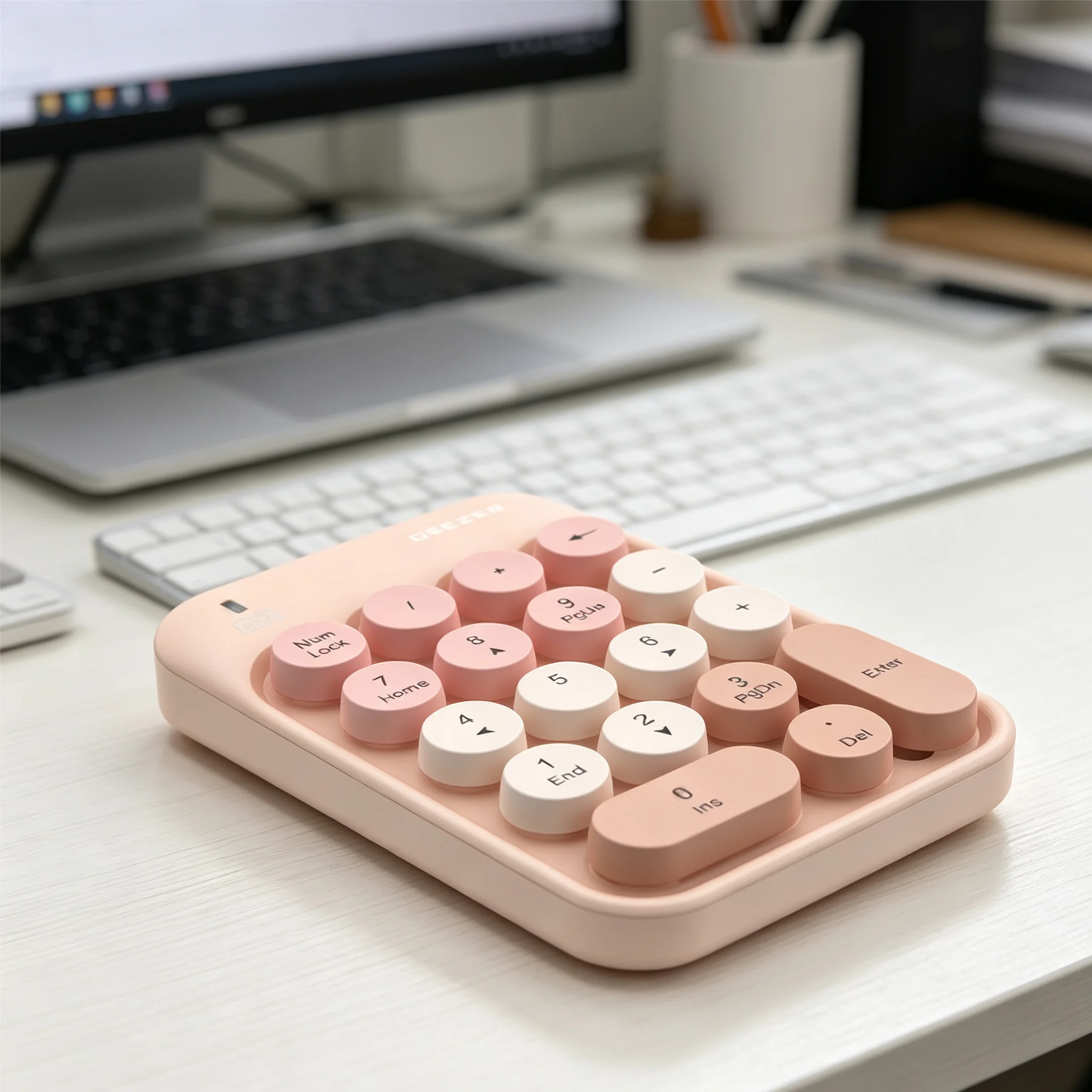 GEEZER Z5 Wireless Numeric Keypad, Macaron Retro Round Detachable Keycaps Portable Office Number Pad