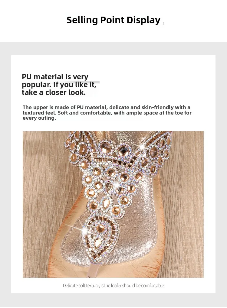 Ladies Roman Sandals Bohemian Ethnic Style Water Diamond Slope Heel Summer New Fashion Shoes Low Help Glue Stick Sandals detail