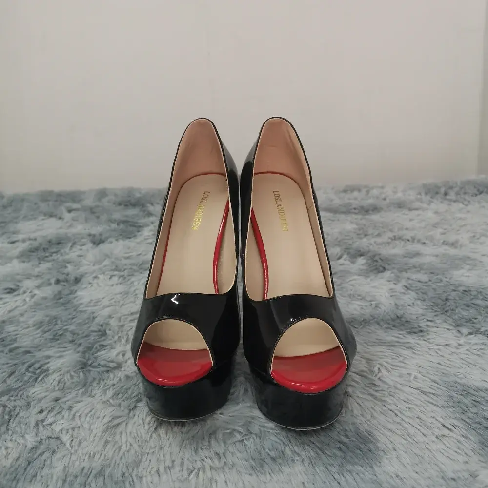 LOSLANDIFEN Women Pumps Sexy Peep Toe Platform 14cm Super High Heels Patent Leather Shoes Red Wedding Stilettos Large Size 44 product view