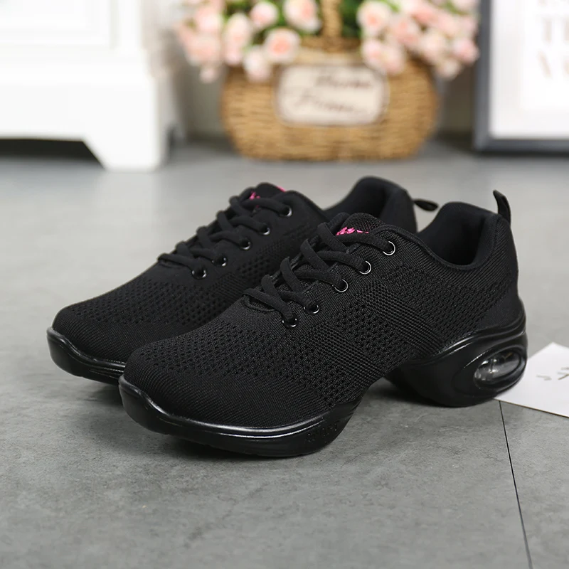Women Mesh Dance Shoes Air Cushion Wedge Non Slip Lace Up Square Dance Aerobic Fitness Walking Sneakers 876 detail