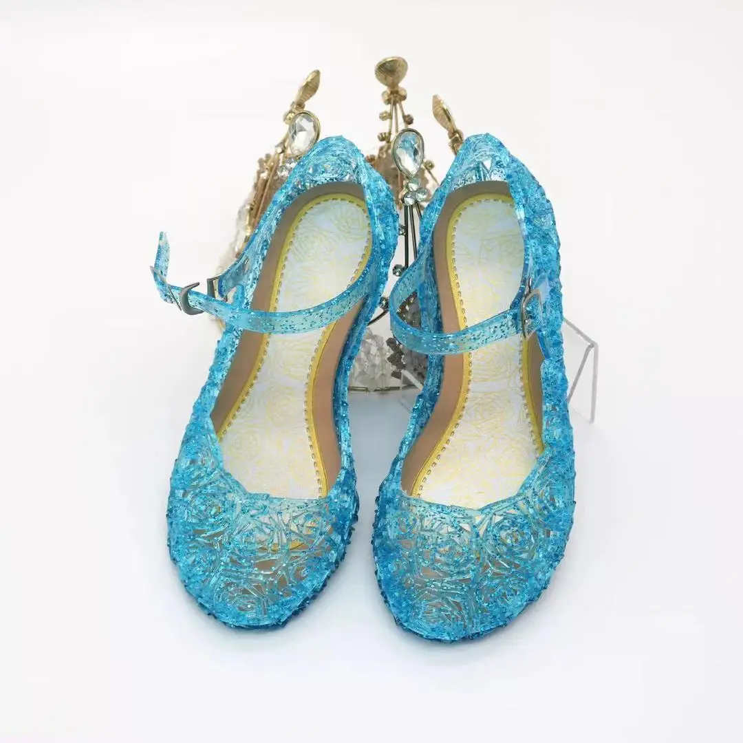 Girls Low Heel Princess Shoes Children New Summer Sandals Girls PVC Jelly Shoes Cinderella Crystal Shoes Kids Slope Heel Sandals detail