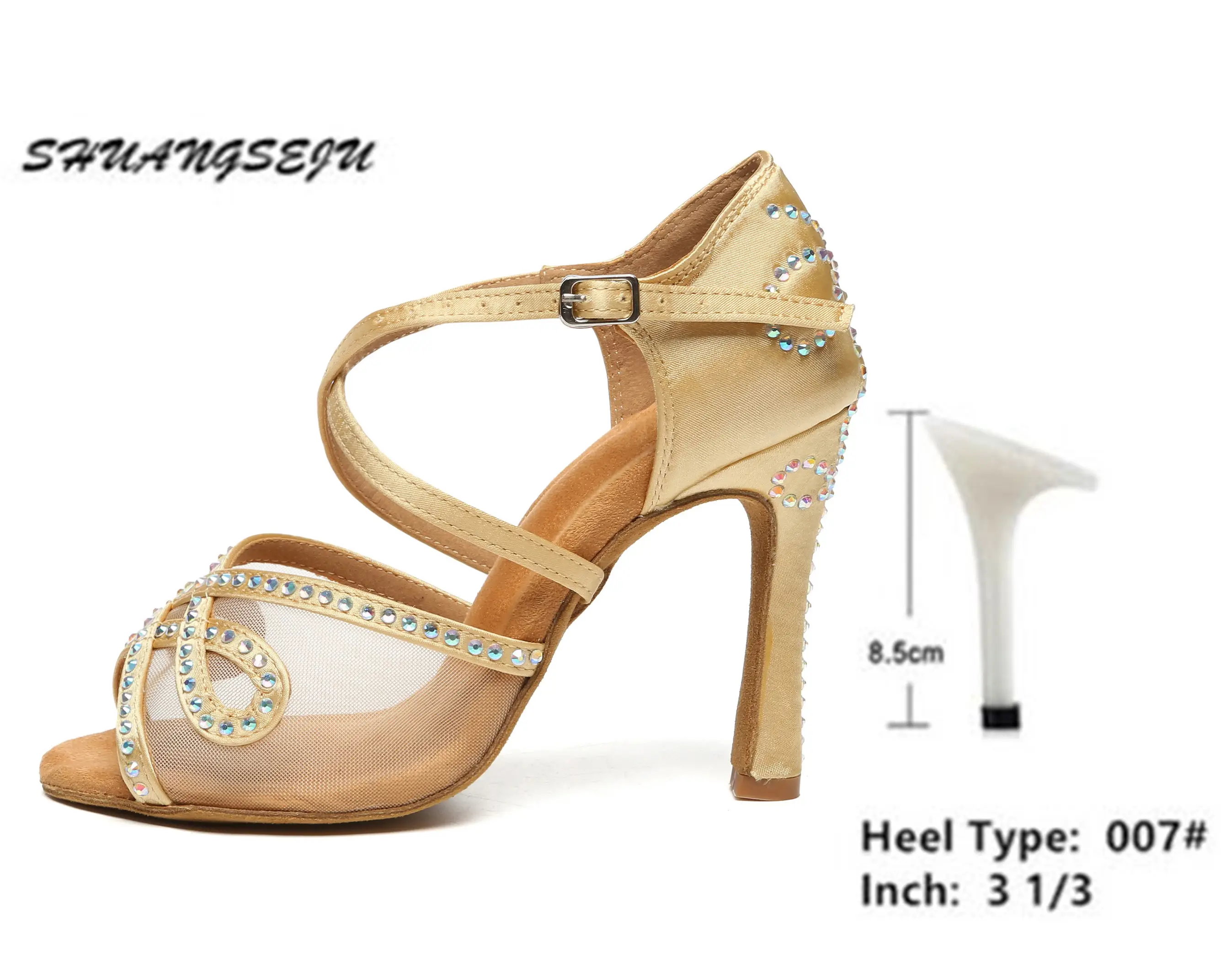SHUANGSEJU New adult Latin dance Shoes Women Salsa Fashion shiny glass slipper Bachata performance shoes Black Everything 6-10cm product view