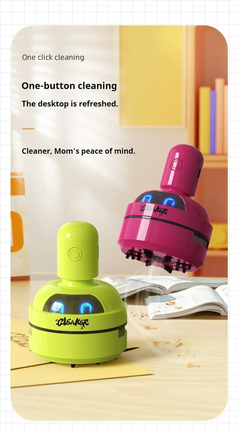 NewVersionCartoon Mini Portable Desktop Vacuum Cleaner,For Eraser Pencil Shavings Dust,Cleaning Supplies for Keyboard Desk Table detail