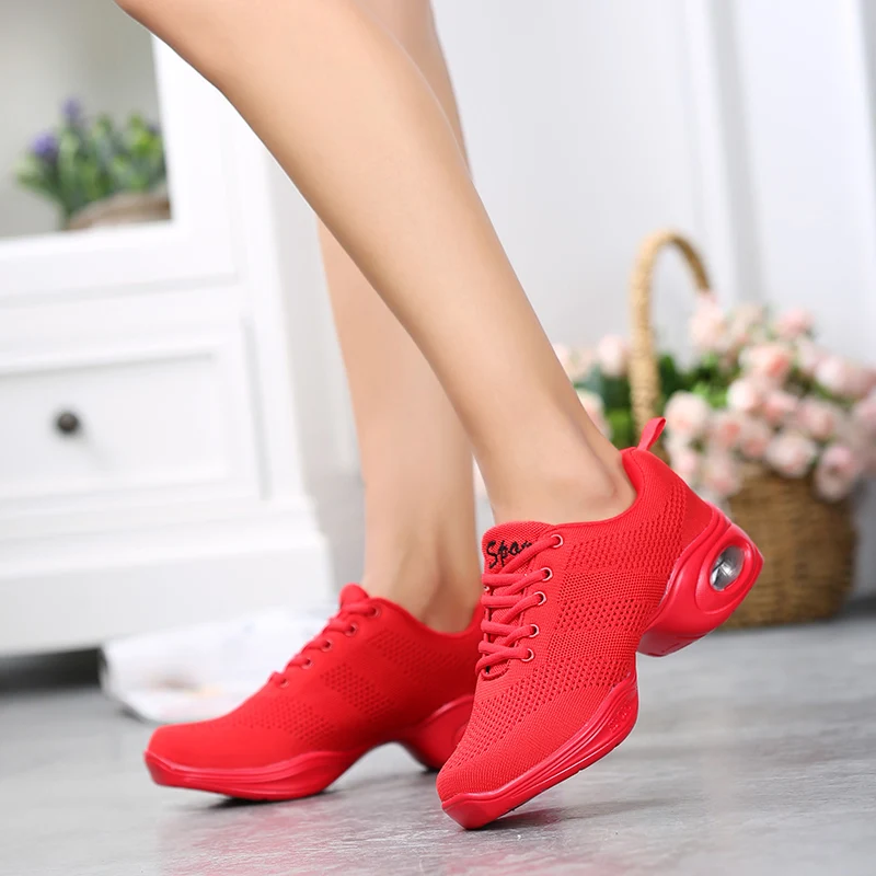 Women Mesh Dance Shoes Air Cushion Wedge Non Slip Lace Up Square Dance Aerobic Fitness Walking Sneakers 876 detail