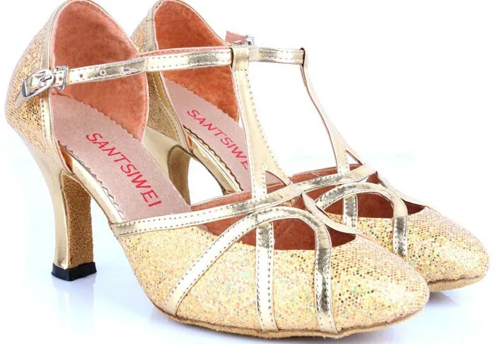 New Latin Dance Shoes Woman High Heel Silver Gold Cheap Ballroom Dancing Shoes Girls Gliter Closed Toe Salsa Shoes 5cm 7cm Heel detail