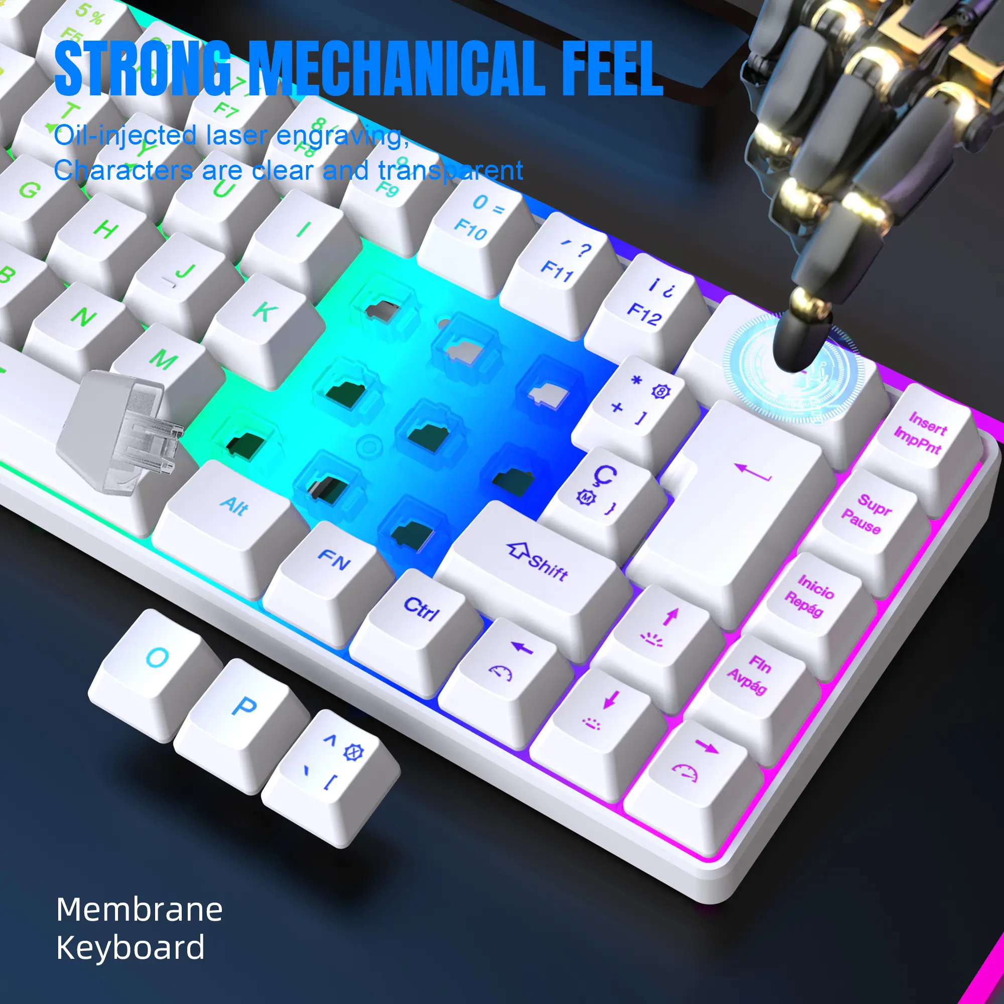 68 Keys Gaming Keyboard USB Wired Portable 20 RGB Backlight Korean Russian English Keyboard for Windows Laptops Computer product view