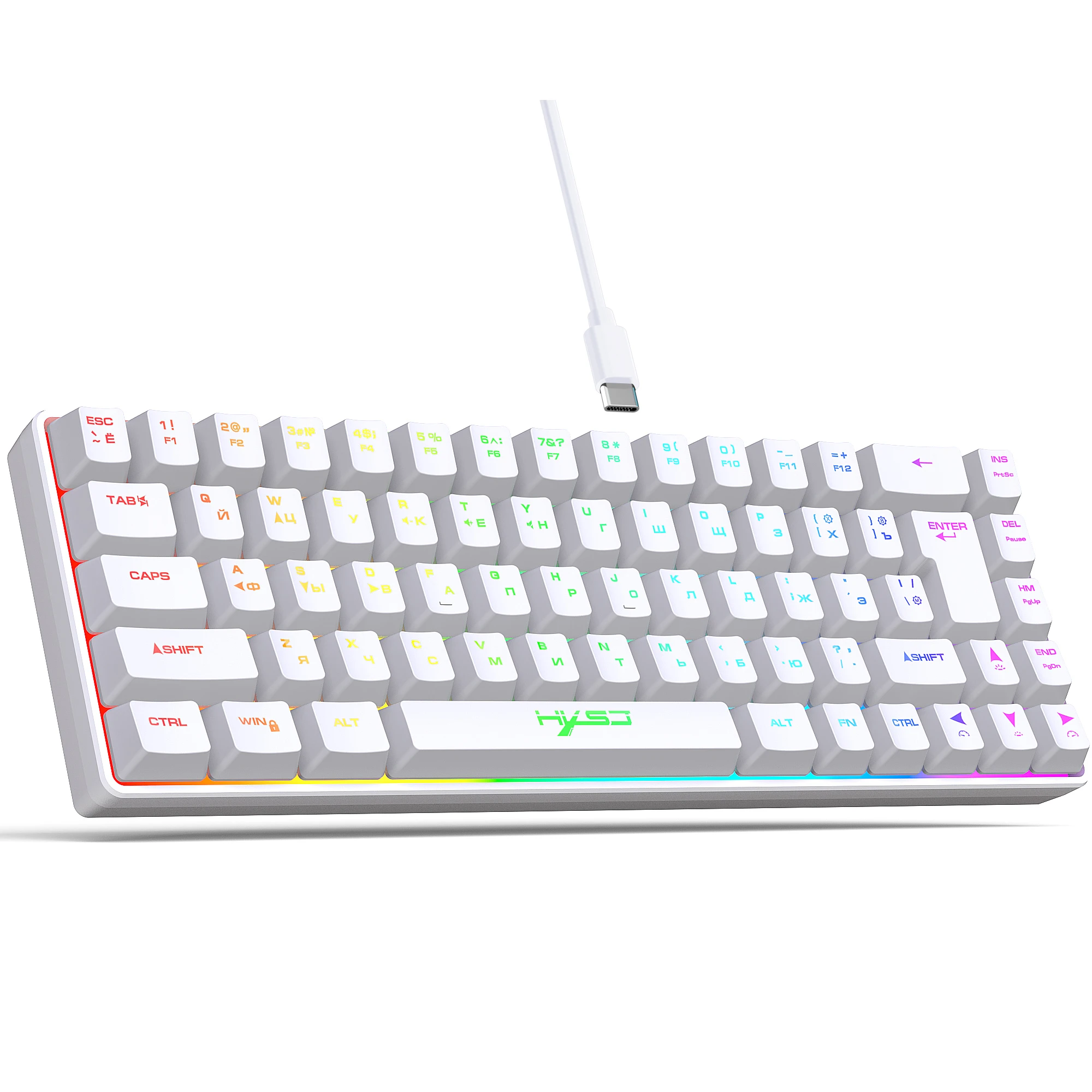 68 Keys Gaming Keyboard USB Wired Portable 20 RGB Backlight Korean Russian English Keyboard for Windows Laptops Computer detail