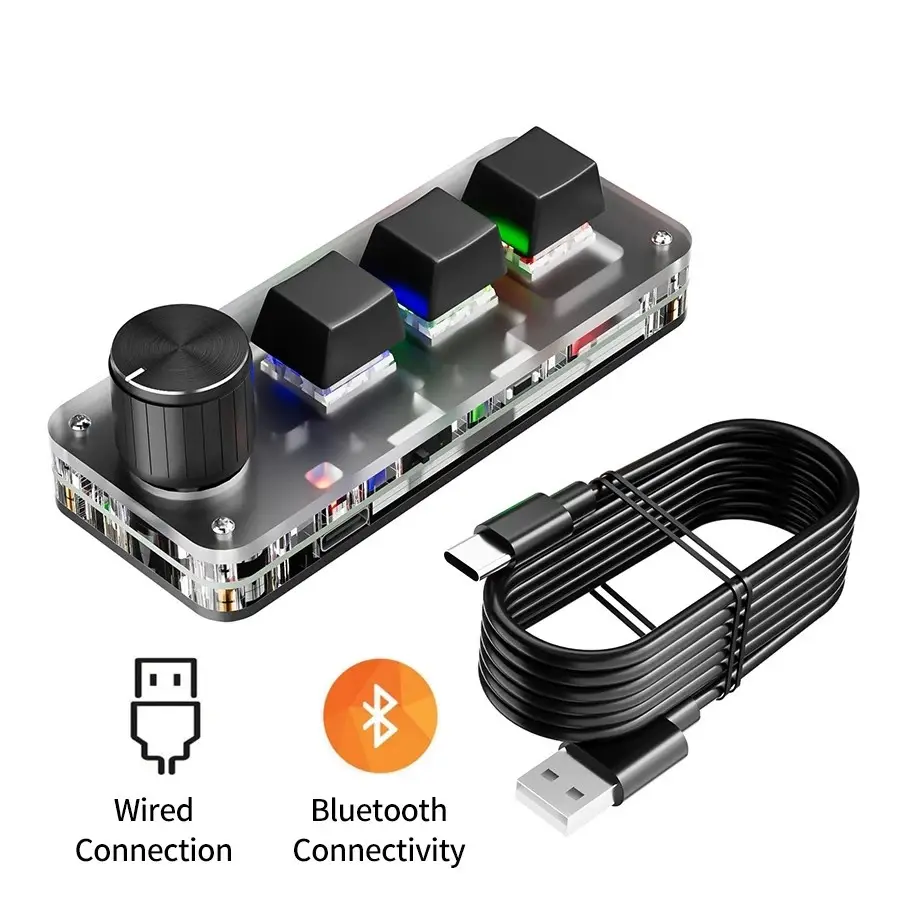 2.4G 3-key Customize Bluetooth Keyboard Macro Knob Copy Paste Shortcut Key E-sports Game Mini Mechanical Hot Plug Mini Keyboard product view