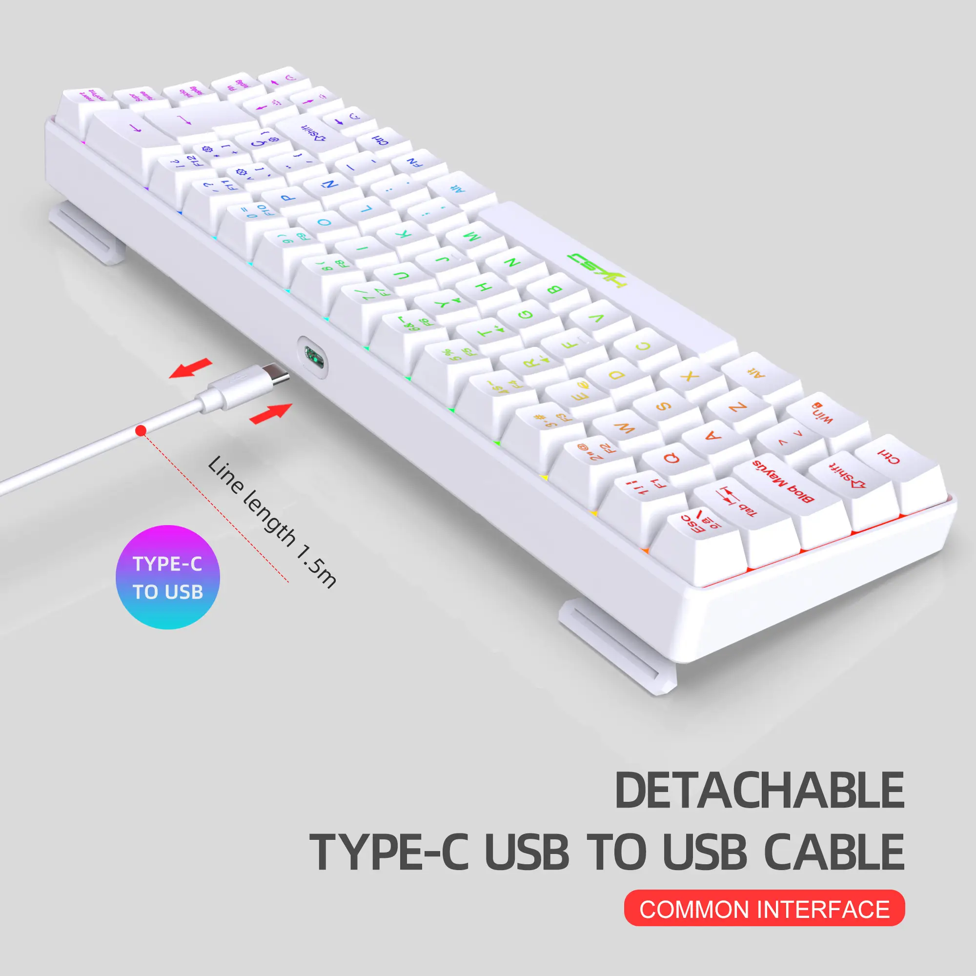 68 Keys Gaming Keyboard USB Wired Portable 20 RGB Backlight Korean Russian English Keyboard for Windows Laptops Computer product view