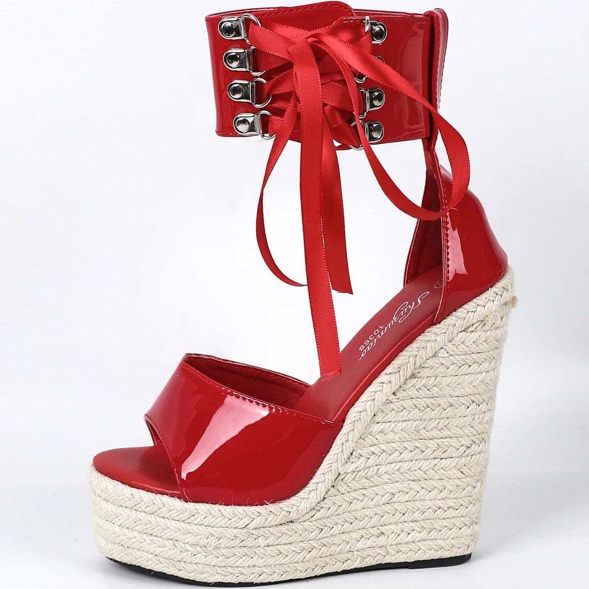 Sexy New Straw Knitted Simple Hentian High Slope Heel Waterproof Platform Car Model Sandals LFD-10368-A23 detail