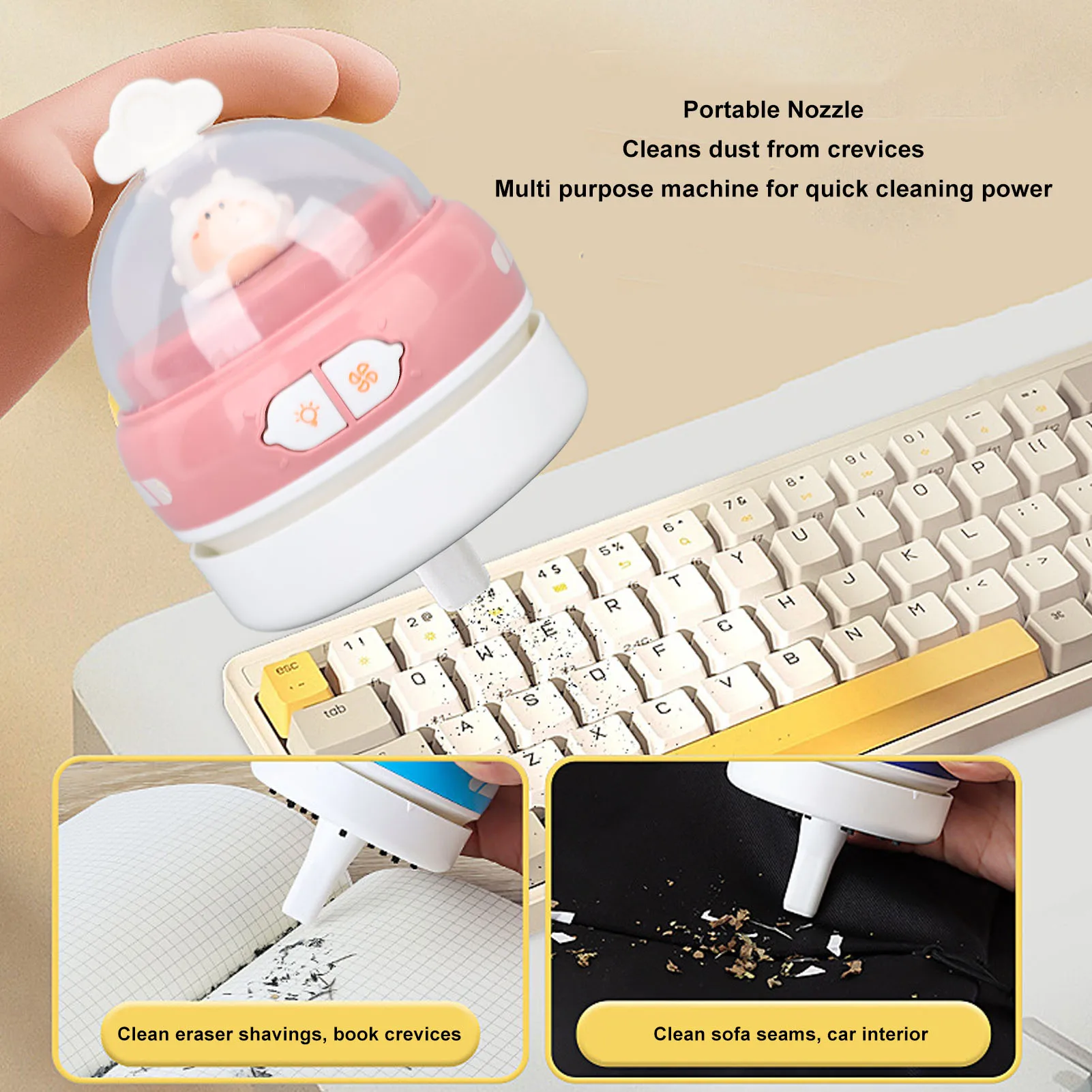 Portable Desktop Vacuum Cleaner Cordless USB Charging Handheld Dust Sweeper Efficient Night Light Table Pencil Eraser Shavings detail