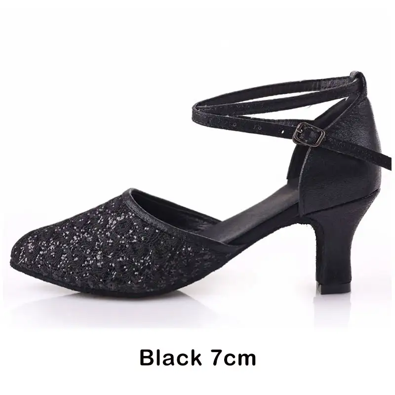 Adult Ladies Women Latin/Salsa/Tango Dance Shoes Closed Toe Glitter Blue/Black Ballroom Dance Shoes High Heels 5/7cm Party Shoes product view