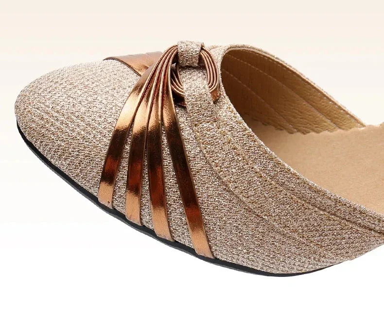 Soft Sole Latin Waltz Dance Shoes for Women 3.5cm 5.5cm Heel Professional Practice Footwear Gold & Silver detail