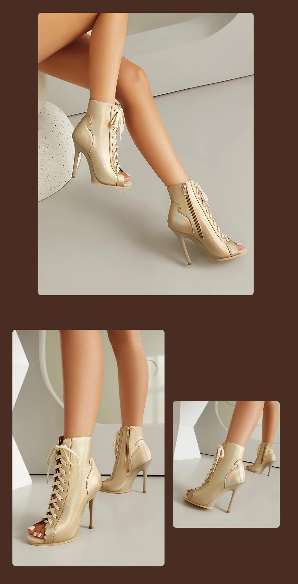 Black Sexy PU Platform Jazz Latin Custom Dance Shoes Lace-up High Heels Dance Shoes Soft-soled Short Boots Dance Boots for Women detail