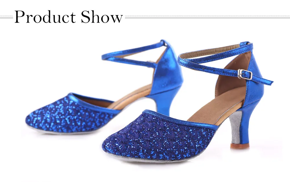 Adult Ladies Women Latin/Salsa/Tango Dance Shoes Closed Toe Glitter Blue/Black Ballroom Dance Shoes High Heels 5/7cm Party Shoes detail