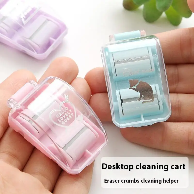 1Pc Cute Eraser Manual Desktop Sweeper Mini Eraser Crumb Collectors Portable Desktop Vacuum Cleaner Students Gif detail