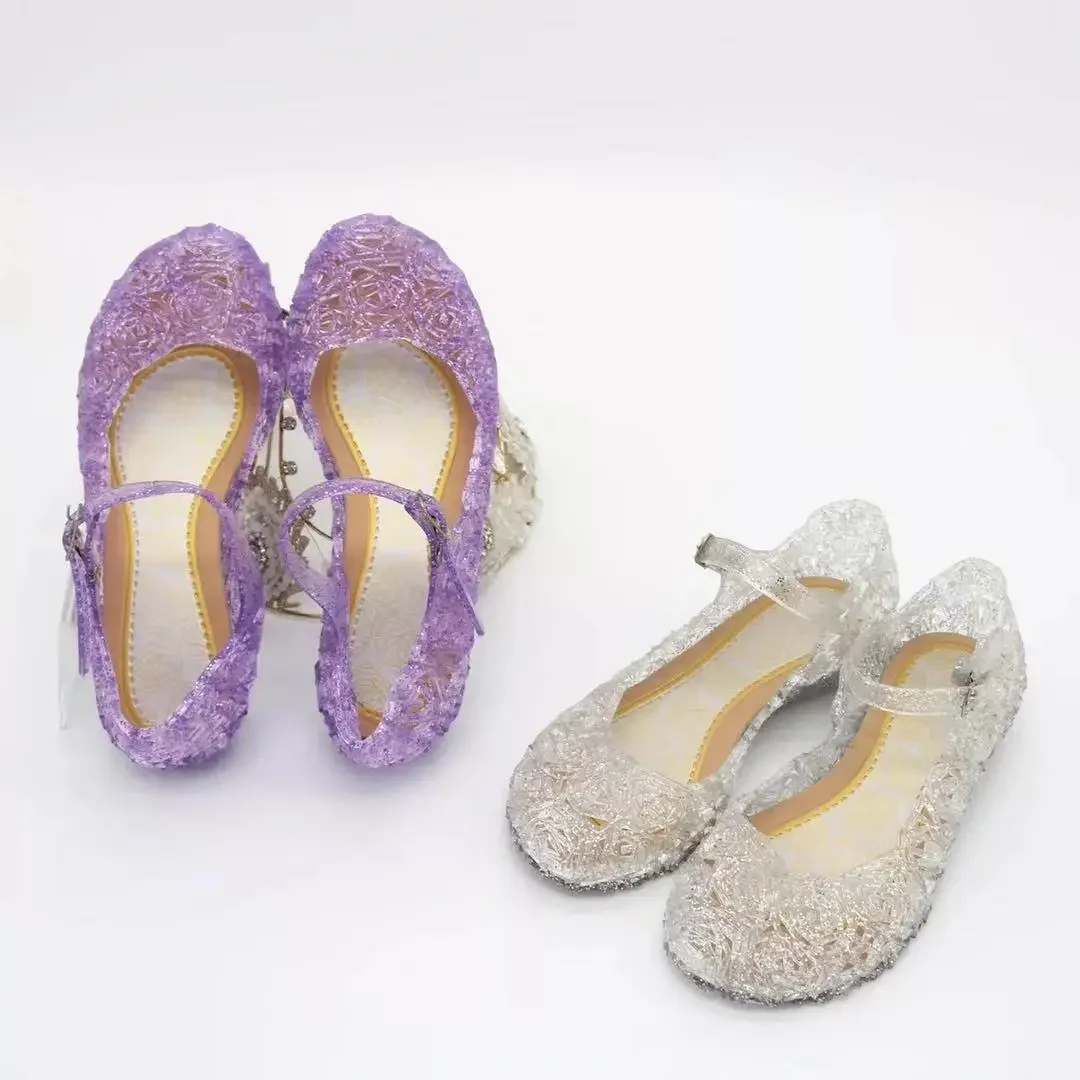 Girls Low Heel Princess Shoes Children New Summer Sandals Girls PVC Jelly Shoes Cinderella Crystal Shoes Kids Slope Heel Sandals detail