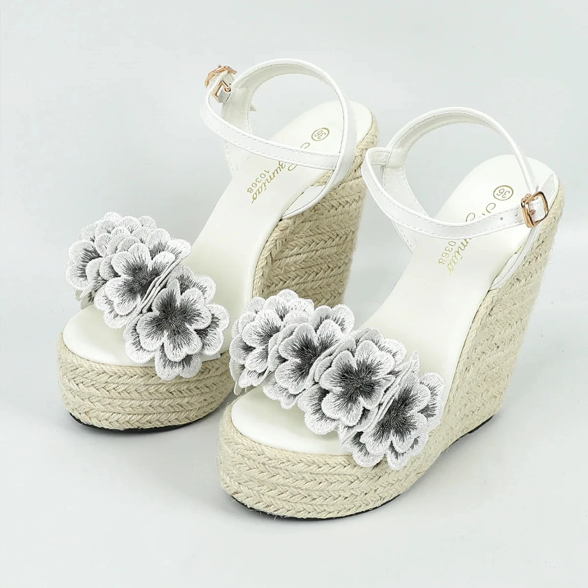 Women Sexy Wedge Sandals with Flower Sexy 14cm Fashion Simple Slope Heel Waterproof Platform Hemp rope woven bottom Car Sandals detail