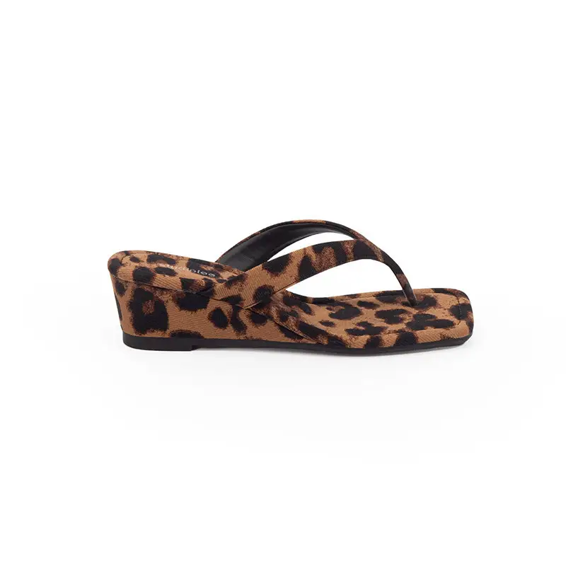 Slope heel leopard print herringbone sandals for women's casual wear, fashionable , mid heeled women's shoes with a stylish look product view