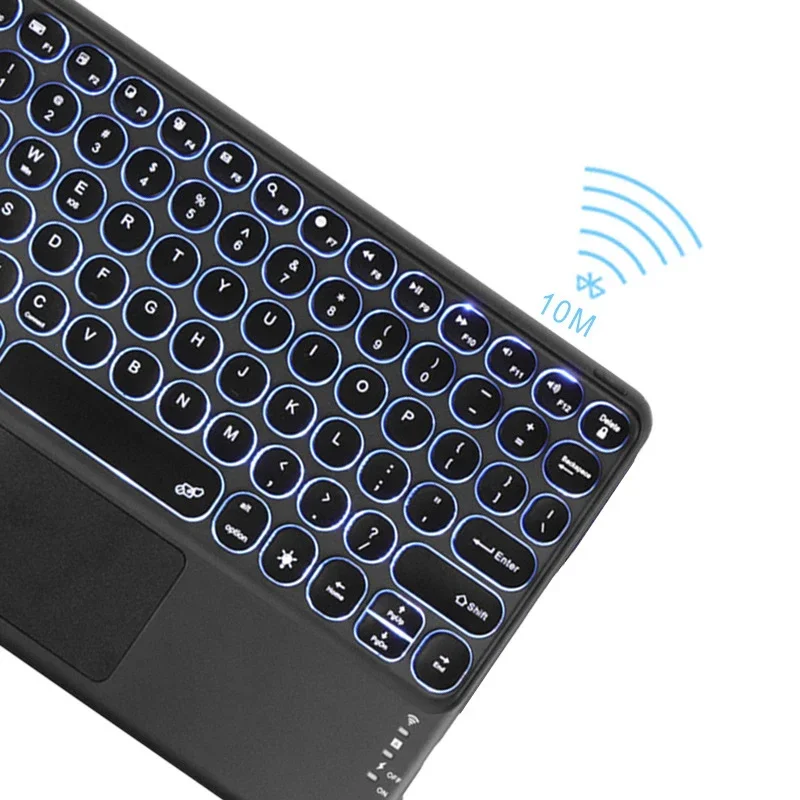 Spanish/Hebrew/Russian/Portuguese Cute Round Hat Backlit Bluetooth Keyboard with Touchpad For iPad Tablet Laptop IOS Android product view