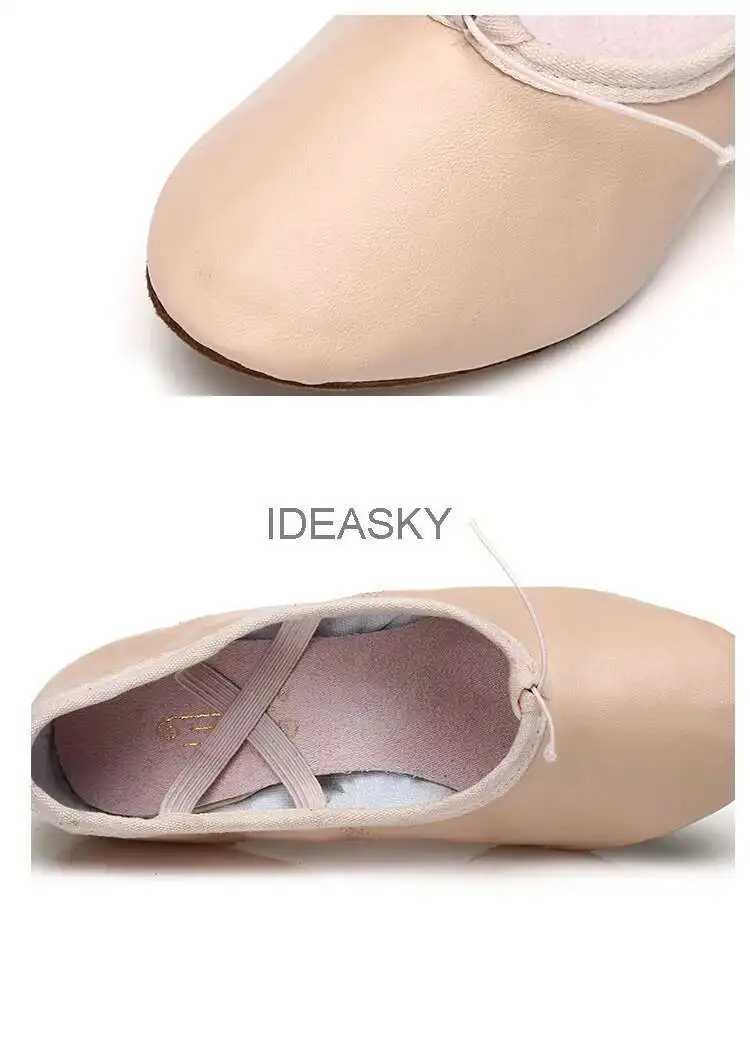 Quality Dancing Shoes For Women Middle Heel Pigskin Canvas Leather Girls Women's Ballet Dance Shoes Belly Yoga Teachers's Shoes detail