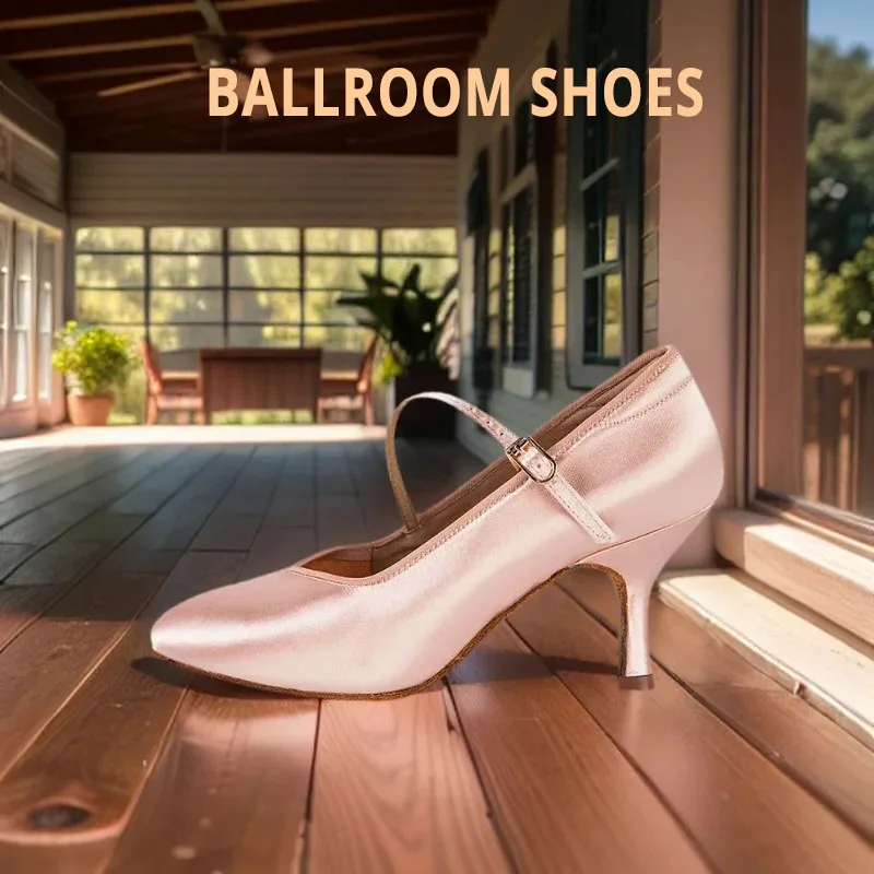 BD Dance Women Standard Shoes 138 ClASSIC Fresh Tan Satin High Heel Ladies Ballroom Dance Shoes Soft Outsole Modern Dance detail