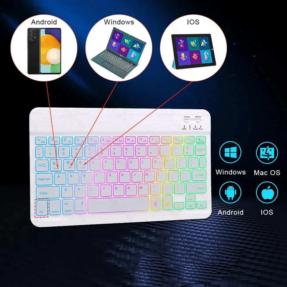 Mini Backlit RGB Bluetooth Wireless Keyboard 2.4G Mouse For Tablet Cell Phone Windows Android iOS Ultra Light Slim iPad Keyboard detail