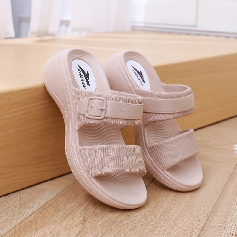 Smart Foot Thick Heel Sandals Fashion Slope Heel Summer New Indoor Anti-Slip Heightening Beach Cool Sandals Casual Style Holl... detail