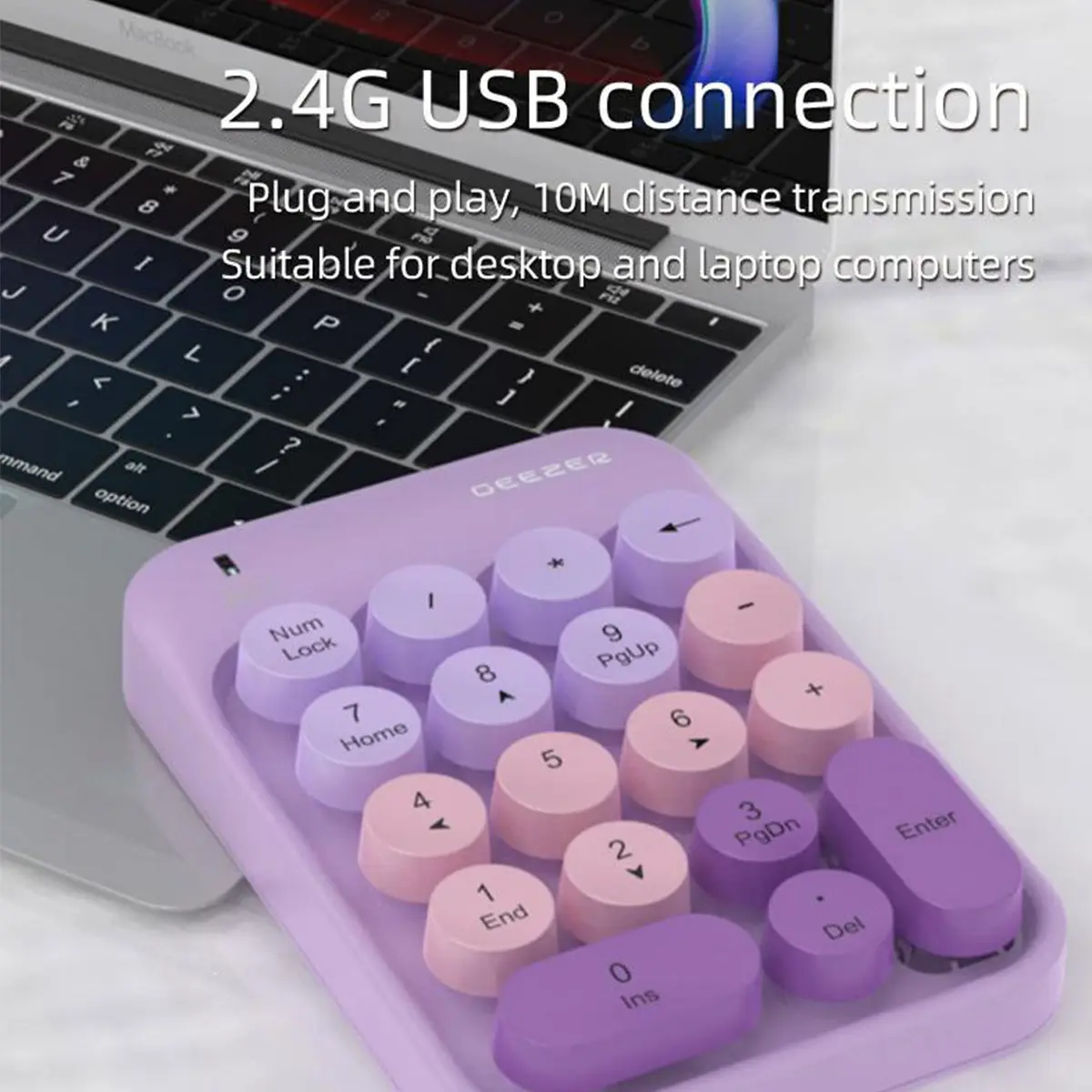 GEEZER Z5 Wireless Numeric Keypad, Macaron Retro Round Detachable Keycaps Portable Office Number Pad product view
