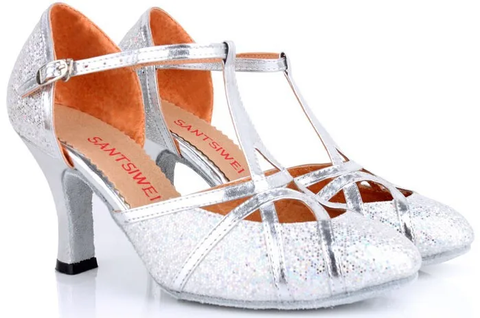 New Latin Dance Shoes Woman High Heel Silver Gold Cheap Ballroom Dancing Shoes Girls Gliter Closed Toe Salsa Shoes 5cm 7cm Heel detail