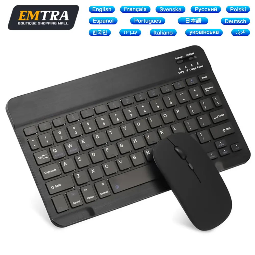 10inch Mini Wireless Rechargeable keyboard Bluetooth Mouse For ipad Air Pro Phone Tablet Portable Spanish Polish Arabic keyboard