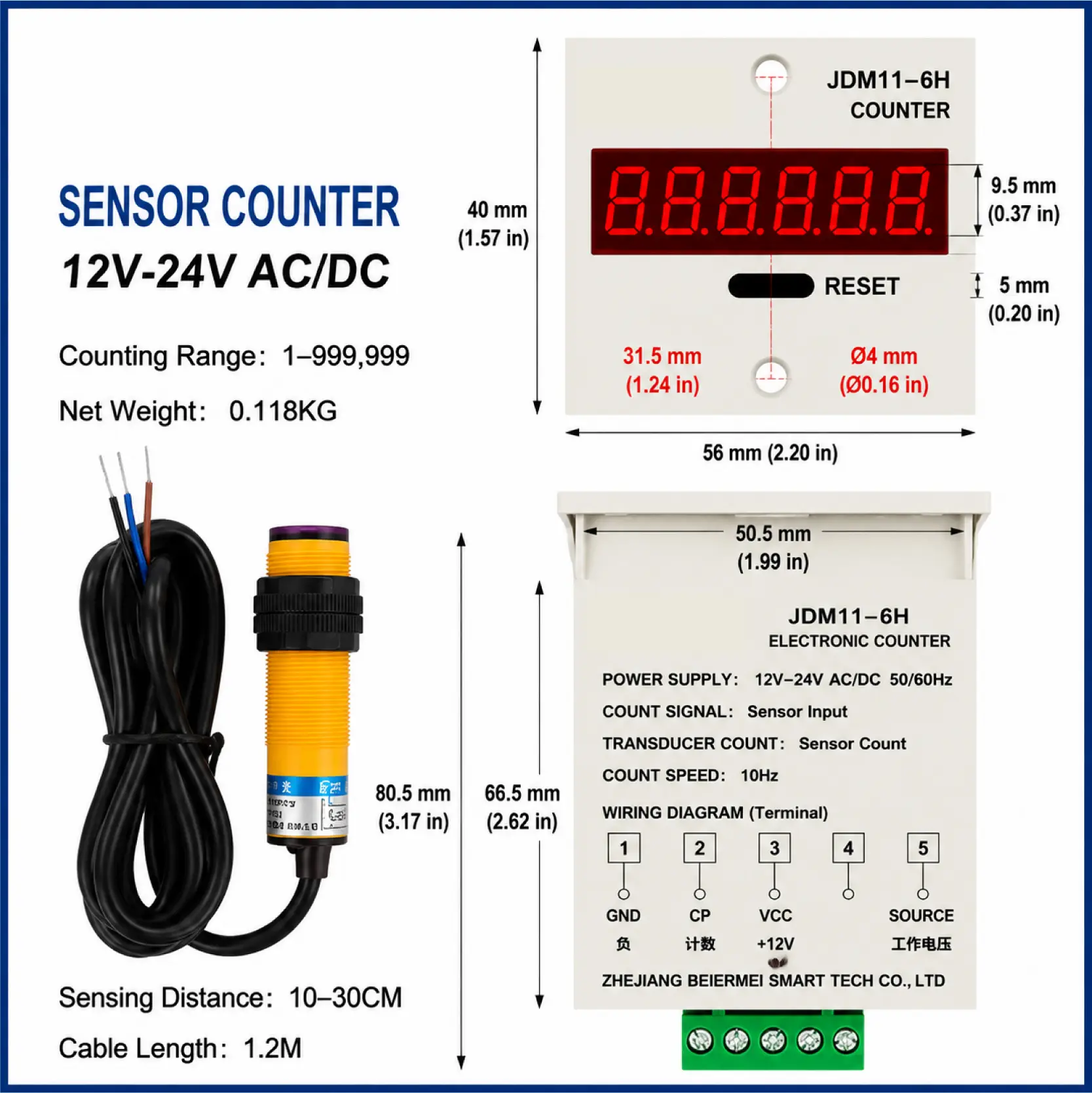 JDM11-6H 6 Digit Digital Counter Electronic Counter Totalizing Counter Resettable Power Failure Memory 12-24V 36V 110V 220V 380V product view