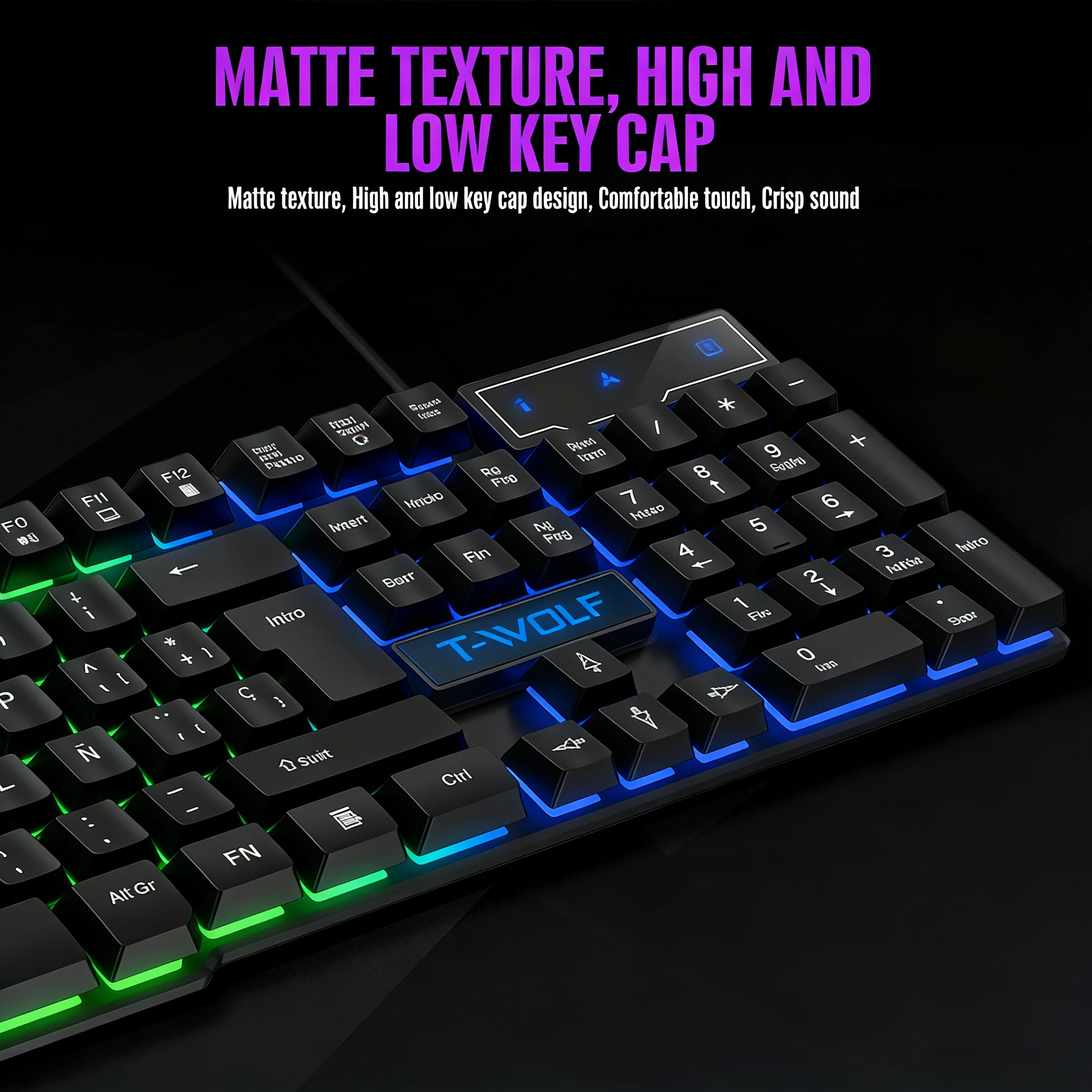 Mechanical Feel Gaming Keyboard Light Backlit RGB Wired Keyboard USB Office Home Media Keys Russian Spanish Arabic English detail