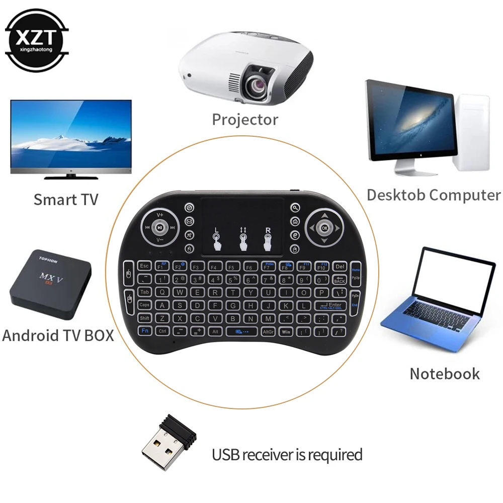 I8 2.4G Mini Wireless Keyboard Backlit English Russian Air Mouse Touchpad Remote Control For Laptop TV BOX USB Receiver detail