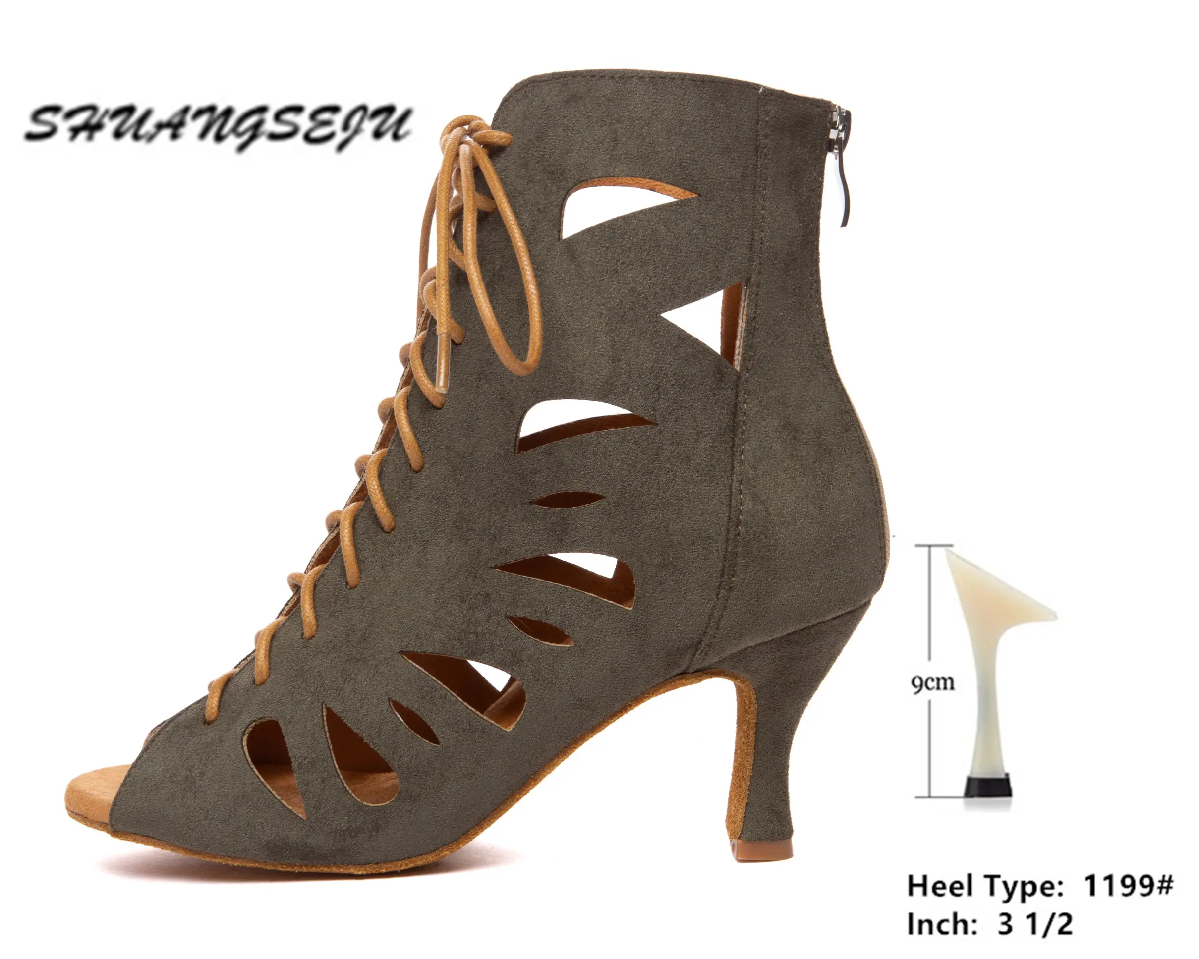SHUANGSEJU New Women's Latin Dance Shoes Hollow Sexy Lace-Up Salsa Dance Shoes Bachata Black Jazz Ankle Boots Heels Dance Shoes product view