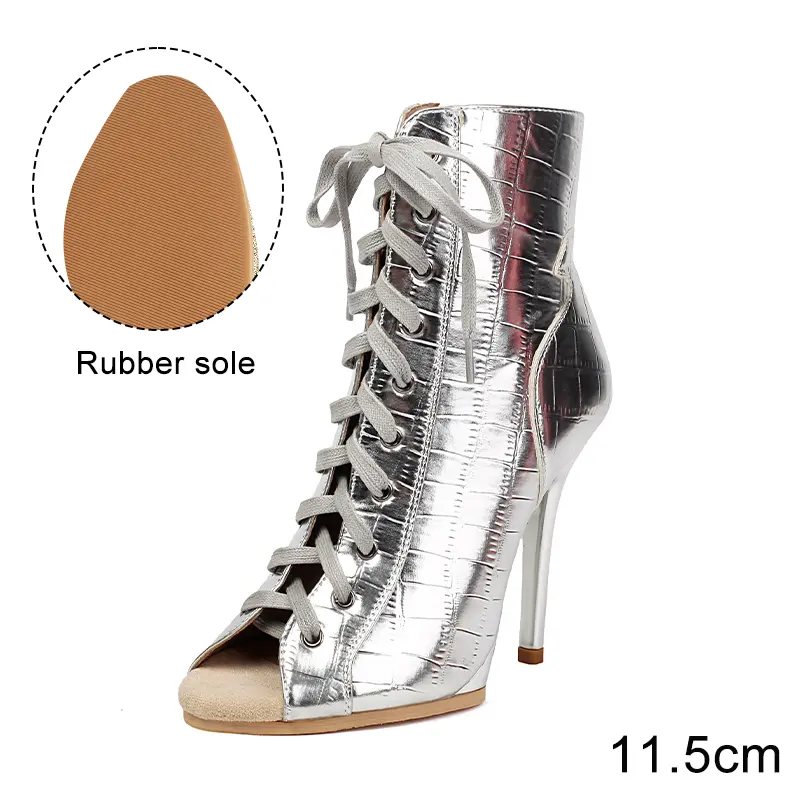 Black Sexy PU Platform Jazz Latin Custom Dance Shoes Lace-up High Heels Dance Shoes Soft-soled Short Boots Dance Boots for Women product view
