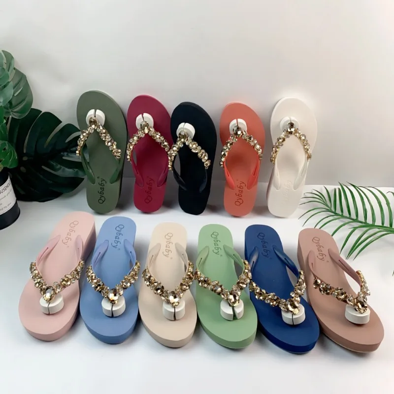 Diamond Slippers Women Summer Outdoor Wear Beach Shoes Sandals Womens Sexy Shoes Slope Heel Flip Flops for Women Chanclas Mujer detail