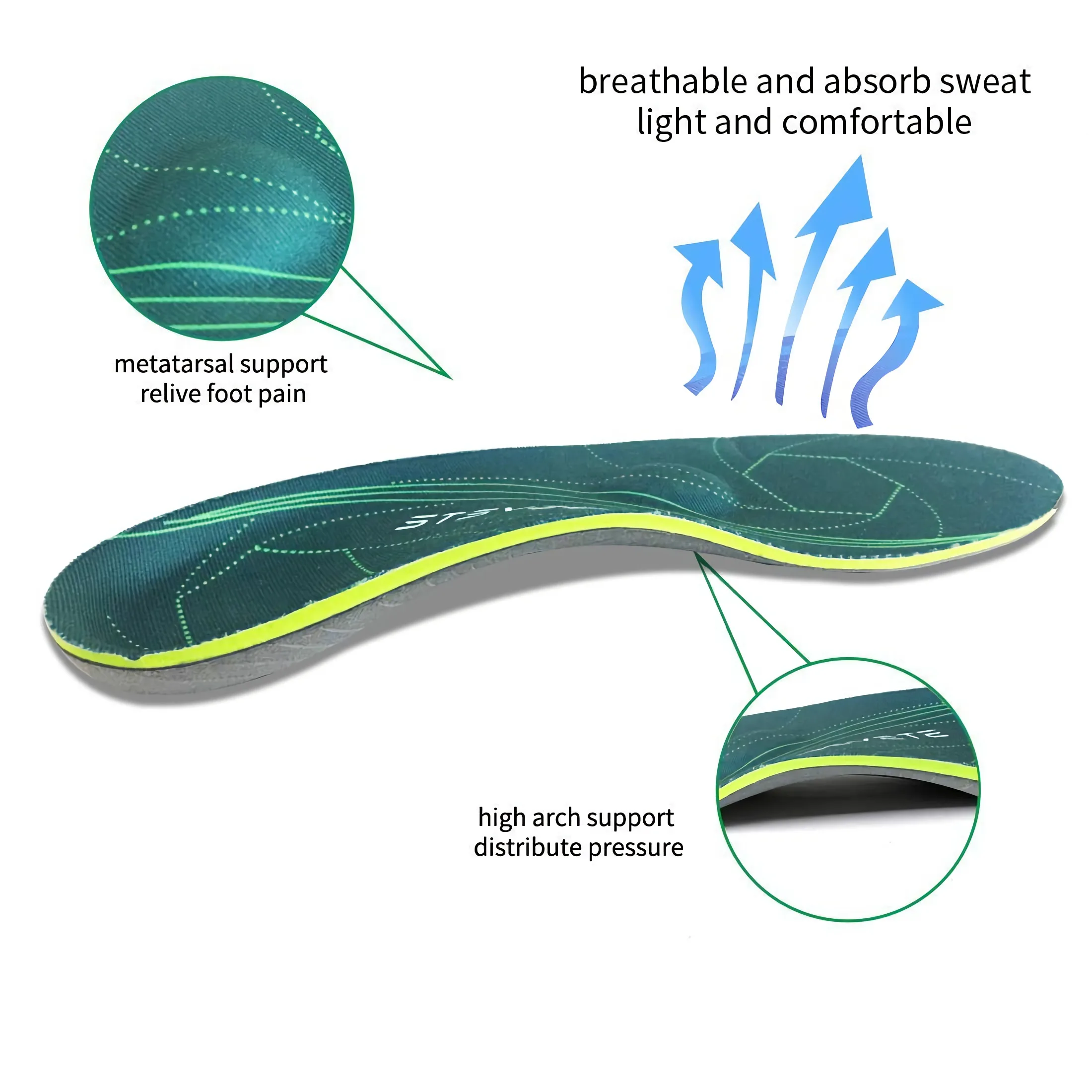 Severe Flat Foot Orthotic Insole Plantar Fasciitis Relieve Heel Pain Arch Support Shoes Insert For Women Men Sneakers Boots Sole detail