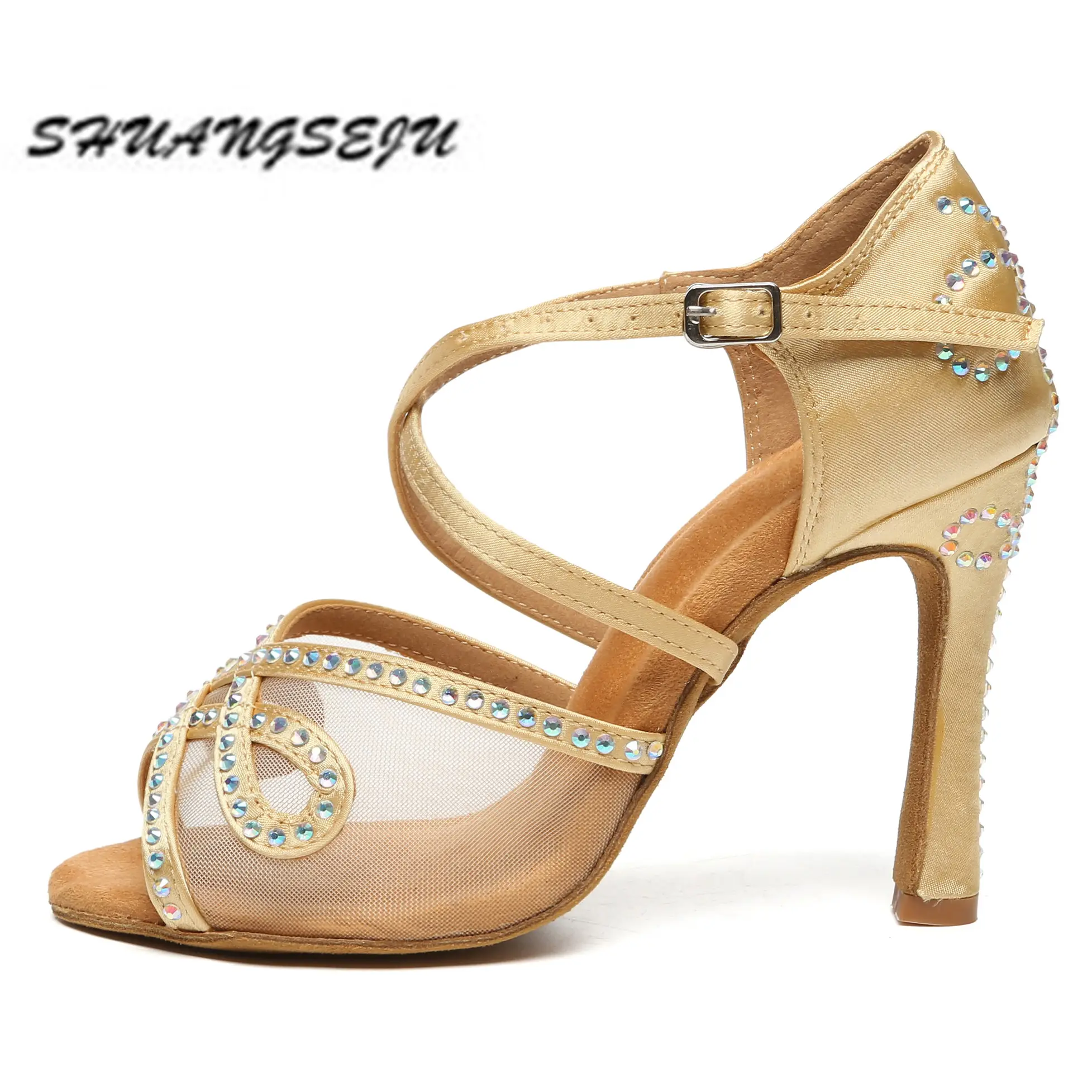 SHUANGSEJU New adult Latin dance Shoes Women Salsa Fashion shiny glass slipper Bachata performance shoes Black Everything 6-10cm product view