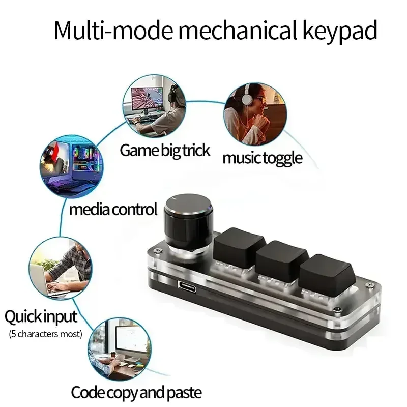 Mini Mechanical Keyboard 3 Keys 1 Knob USB RGB Macro Keyboard Gaming Custom Programming Knob Keyboard Portable For Photoshop detail