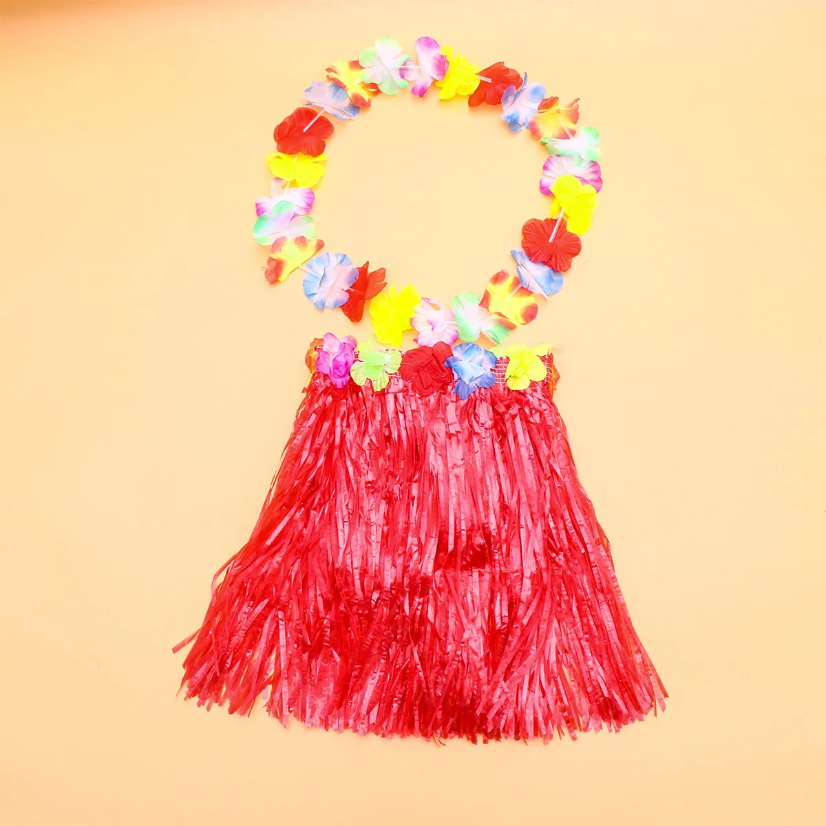 Kids Luau Costume Set Hawaiian Hula Skirt Head Hoop Bracelets Neck Garland Colorful Tropical Party Supplies for Beach Luau detail