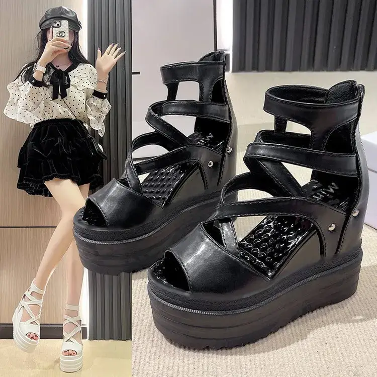 Women's High Heel Sandals 13CM Slope Heel Thick Bottom Cross Band Fish Mouth Shoes New Style Increased Height Summer Shoes product view