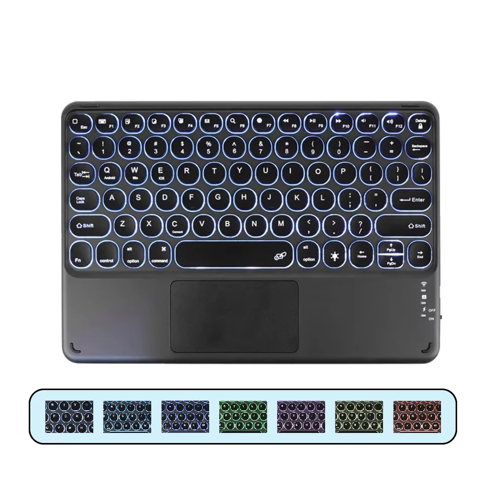 Spanish/Hebrew/Russian/Portuguese Cute Round Hat Backlit Bluetooth Keyboard with Touchpad For iPad Tablet Laptop IOS Android detail