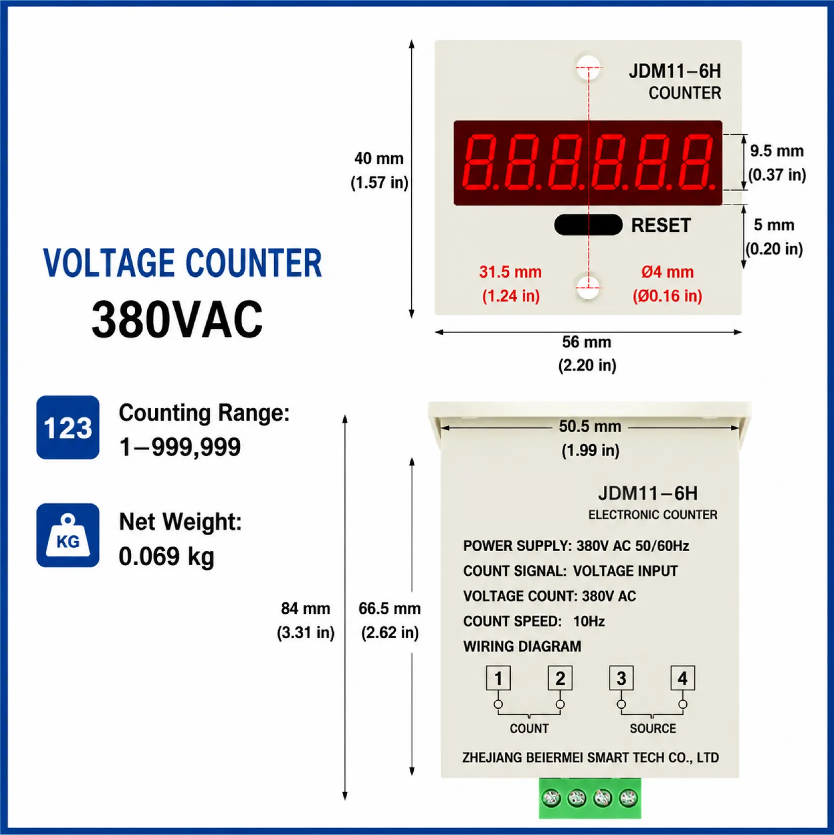 JDM11-6H 6 Digit Digital Counter Electronic Counter Totalizing Counter Resettable Power Failure Memory 12-24V 36V 110V 220V 380V product view
