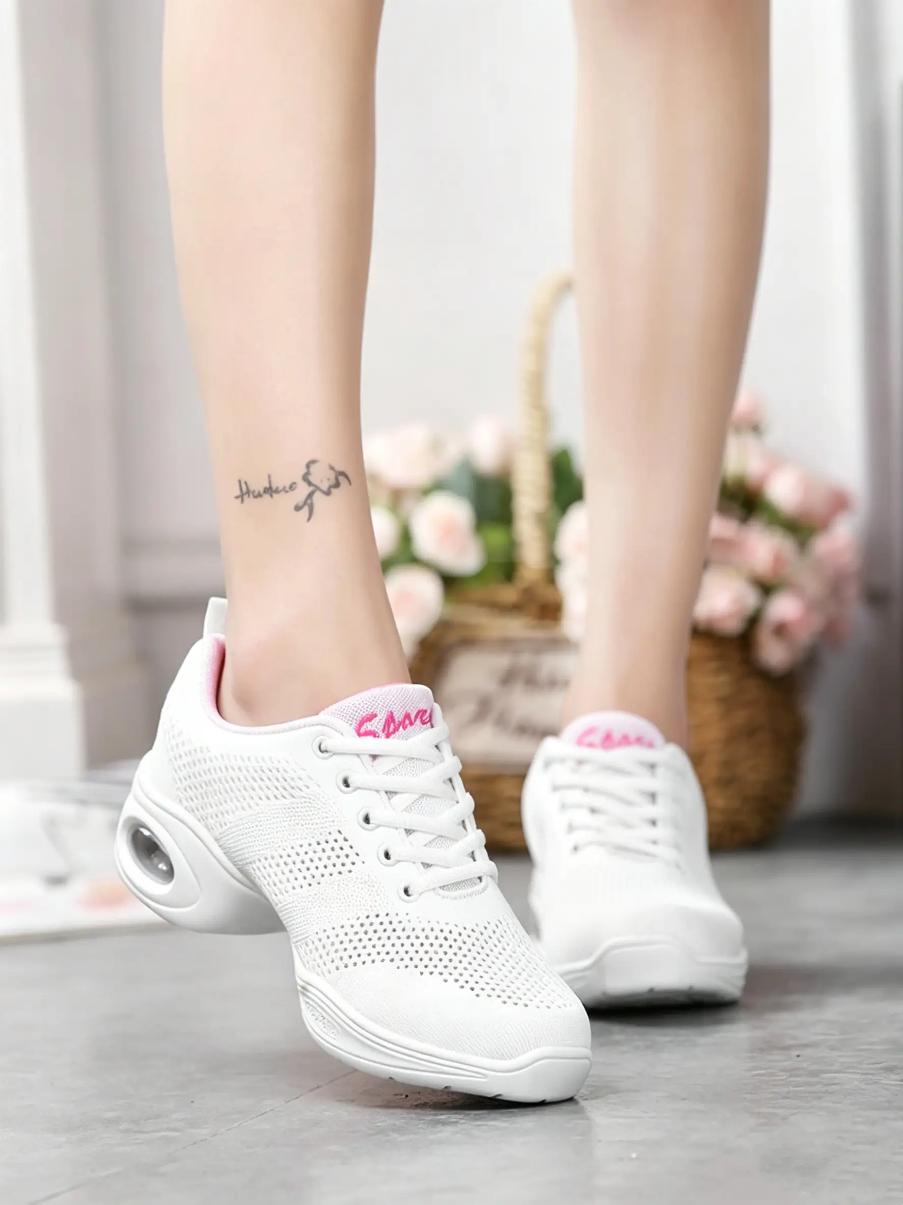 Women Mesh Dance Shoes Air Cushion Wedge Non Slip Lace Up Square Dance Aerobic Fitness Walking Sneakers 876 product view