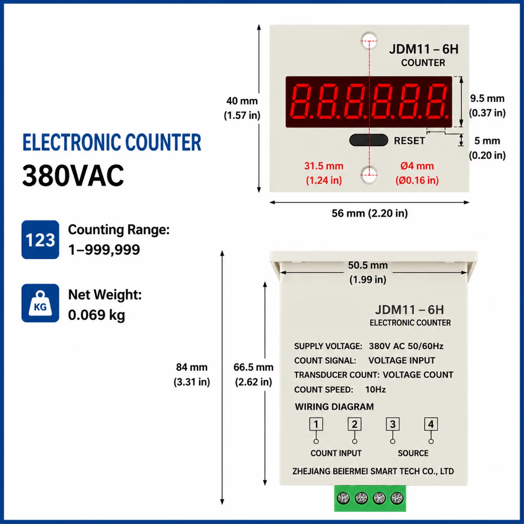 JDM11-6H 6 Digit Digital Counter Electronic Counter Totalizing Counter Resettable Power Failure Memory 12-24V 36V 110V 220V 380V product view