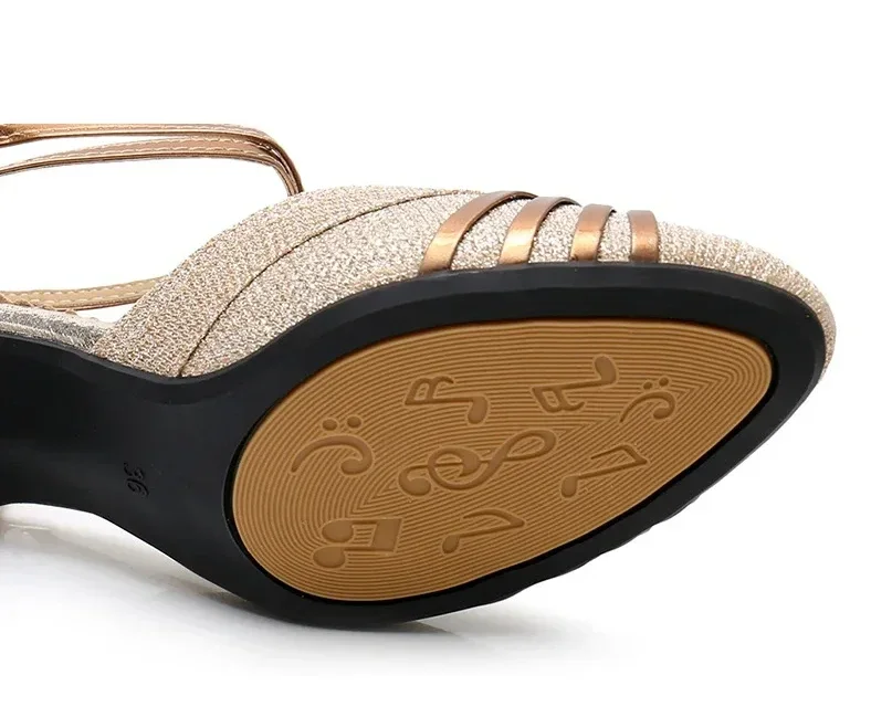 Soft Sole Latin Waltz Dance Shoes for Women 3.5cm 5.5cm Heel Professional Practice Footwear Gold & Silver detail