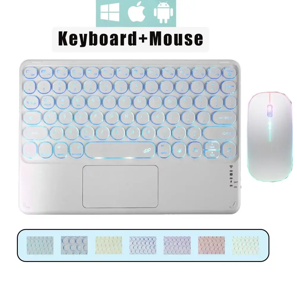 Spanish/Hebrew/Russian/Portuguese Cute Round Hat Backlit Bluetooth Keyboard with Touchpad For iPad Tablet Laptop IOS Android product view