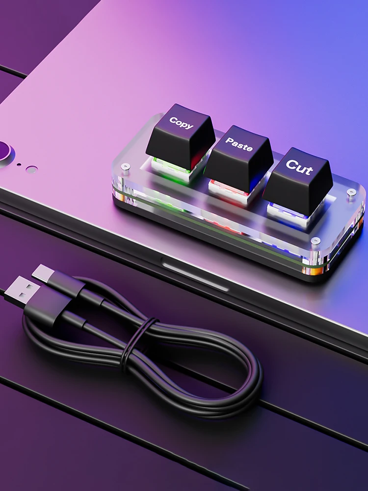 RGB Mini Cut Copy Paste Keyboard 3-Key Ctrl X C V Shortcut One Handed Keyboard USB Type-C Gaming Keypad Programmable Keyboard detail