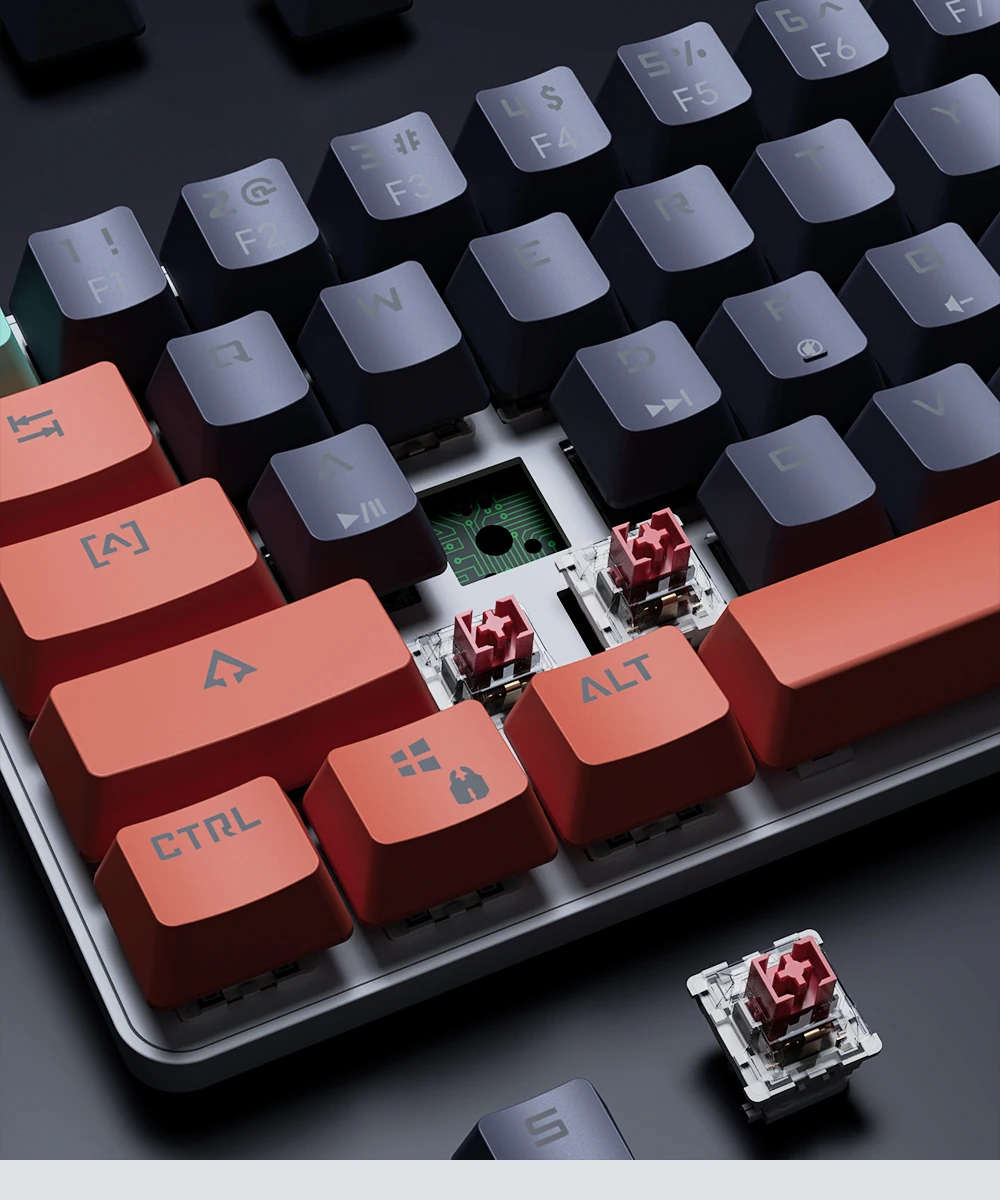 MUCAI 61 key USB hot swappable esports mechanical keyboard game red axis LED cool light effect compact and practical detail